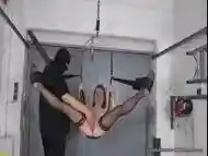 Bitch on a sex swing Karina fist fucked hard BDSM