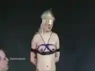 Blonde bond and blindfolded slave girl''s boobs are extremely punished