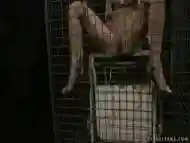 Caged bondage slave gets licked and pussy fucked hard BDSM