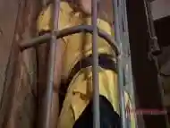 Chained woman in the cage endures extreme humiliation BDSM porn