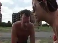 Chick spits all over mature dude''s face over and over