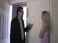 Dude walks in and dominates a skinny blonde submissive girl