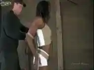 Gorgeous ebony babe gets tied and forced into rough BDSM