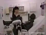 Goth girl fucks a dude with a gas mask on