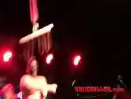 Mature inked BDSM lover shows off BDSM skills on stage