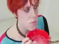 Redhead teenager is humiliated after a bukkake and rimming session