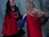 Superhero girl gets choked out by her horny rival hard