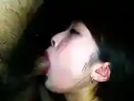 Cute amateur asian gives a wet blowjob