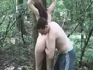 Teen slave fist fucked whilst tied to a tree