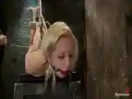 Skinny Blonde Bitch Hanging With A Hook In Her Ass