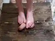 Amateur Girlfriend footjob after ruined orgasm. Ball squeezing cumshot