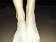 Cruel dancing barefeet outside with big cumshot