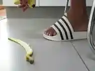 Enola Crushing A Banana With Adidas Adillete And Foot Feeding His Slave