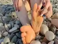 Foot Fetish. Mistress Lara Shows Her Beautiful Feet On The Beach