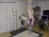 Girl In Ropes Suspended &amp; Surprise Blowjob!