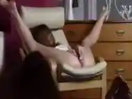 Jerking Off And Watching My Roommate As She Masturbates In Her Chair