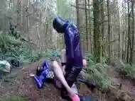 Latex Couple Rubber Dolls Having Sex In The Forest