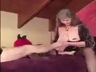 Mature Milf Gilf Submissive Shows Soles Up In Black Stockings Giving Erotic Foot Worship &amp; Massage