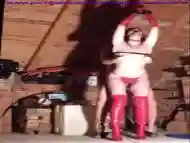 Rough face &amp; tits slapping and hard fucking slut slave in red boots