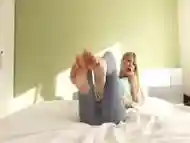 Sexy Blonde Girl With Abdominals Big Tits Talking Dirty While Playing Her Enameled Feet