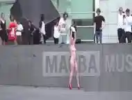 Shaved head slave disgraced in public