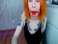 Tatttoo Redhead Blowjob and BallGag