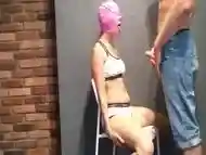 Thief Fraud Babe In Pink Mask White Shorts From Dating Site In Game Guess The Taste Cum On Tongue