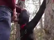 Tied To A Tree, Masked And Outdoor Deepthroat With No Mercy