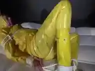 Watch Pia Enjoying Bondage In Her Shiny Nylon Yellow Rainwear