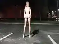 Young Stripper Kitty Longlegs Walks Naked Down The Street Again! This Time She Came To The Supermarket Parking