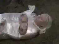 uk blonde naked covered in cling film