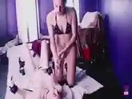 A Brunette With A Strapon Hardcore Drills The Tight Pussy Of A Horny Slut