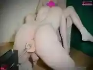 Femdom Fuck Husband With Sex Machine While He Licks Mistress Pussy