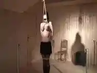 In Painslave Eve Hard Flogging And Orgasm While Hanging From Her Breasts