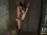 19yr Old With Huge Natural Tits Is Suspended To A Wallher Breasts Are Tied To Hold Up Her Legs. - HogTied