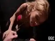 Kinky blonde sub is getting fucked in the ass and trying not to moan too loud