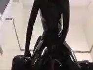 Rubber pussy fucked in bathroom