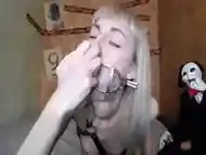 super deepthroat gagging camwhore with spider gag harness fucks her mouth