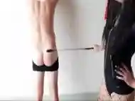 Bdsm. Mistress Punishes Her Disobedient Slave. Back Flogging Bare Ass Spanking