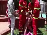 Firefighters Fucking Brunette At Pool