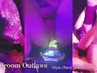 Beautiful Mistress Pegging her boyfriend in chastity with a HUGE glowing strapon!