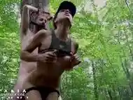 Dominatrix in Nature - Cute little sadistic hiker beats her man & cums on his cock in the woods