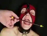 Face Domination & Humiliation - Sexy latex sub enjoys nose hooks, tongue clamps & mouth fingering