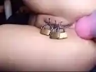 Fisting of Anal when Caged Pierced Pussy Closed by Padlock