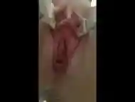 Girl put clothespins on her labia, stretched and wet vagina