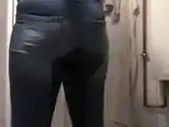 Piss in tight jeans with handcuffs