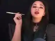 Smoking Fetish Asian Girl in Slave Collar