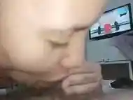 The bitch''s greedy mouth sinking my dick into her wet throat, I love it