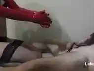 YOUNG SLUT GIVES A PERFECT LATEX GLOVE HANDJOB