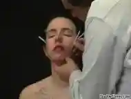 Facial needle torture and hard piercing bdsm